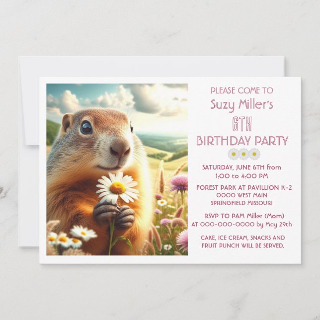 Invitation Fille de 6 ans pour son anniversaire avec animal e (Devant)