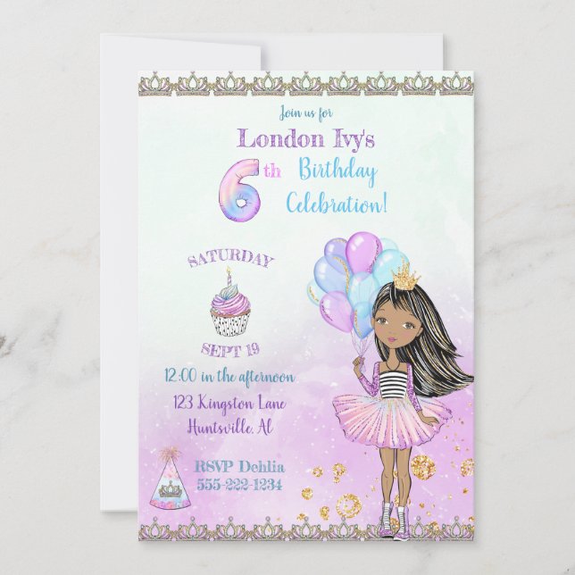 Invitation Fille de 6 ans pour son anniversaire Princesse Afr (Devant)