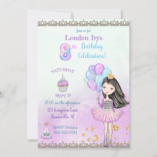 Invitation Fille de 8 ans pour son anniversaire Cupcake Ballo (Devant)