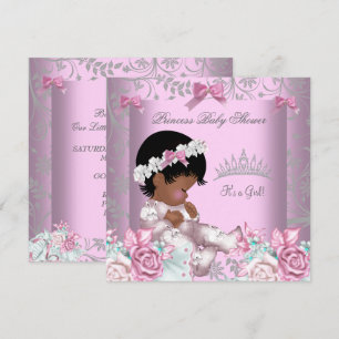 Invitation Fille de Baby shower afro-américaine rose et gris 