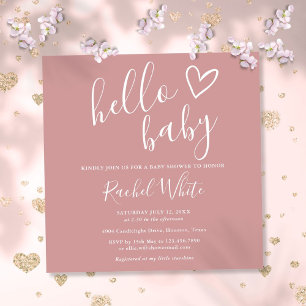 Invitation Fille de Baby Shower Bonjour Rose Poussiéreux Rose