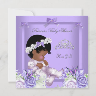 Invitation Fille de Baby Shower Gris Lavande Afro-Américain 4