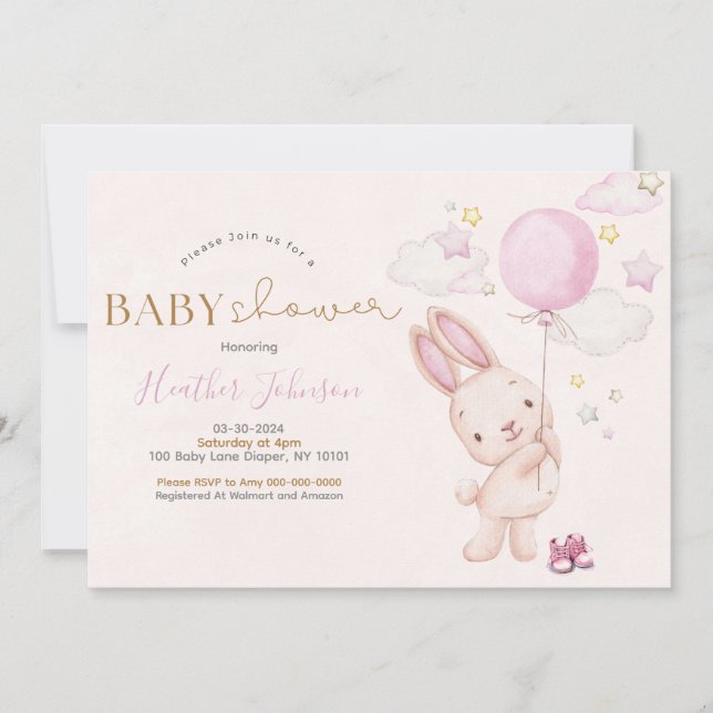 Invitation Fille de Baby Shower Lapin (Devant)