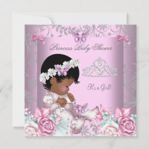 Invitation Fille de Baby Shower Papillon Rose Afro-Américaine