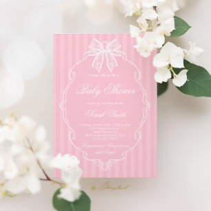 Invitation Fille de Baby Shower Rose Dentelle