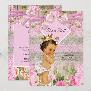 Invitation Fille de Baby Shower Rustique Rose Bois Toile de J