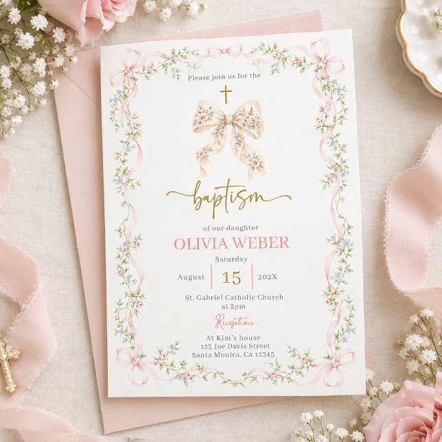 Invitation Fille de baptême à l'arc rose (Créateur téléchargé)