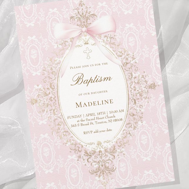 Invitation fille de baptême arc rose (Créateur téléchargé)