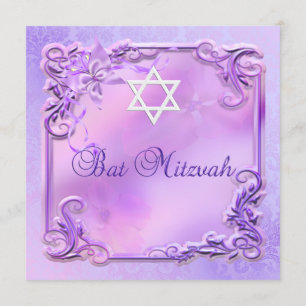 Invitation Fille de Bat Mitzvah Jolie Fleur rose violet
