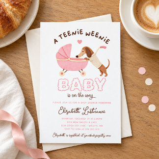Invitation Fille de bébé de douche de teckel rose miniature