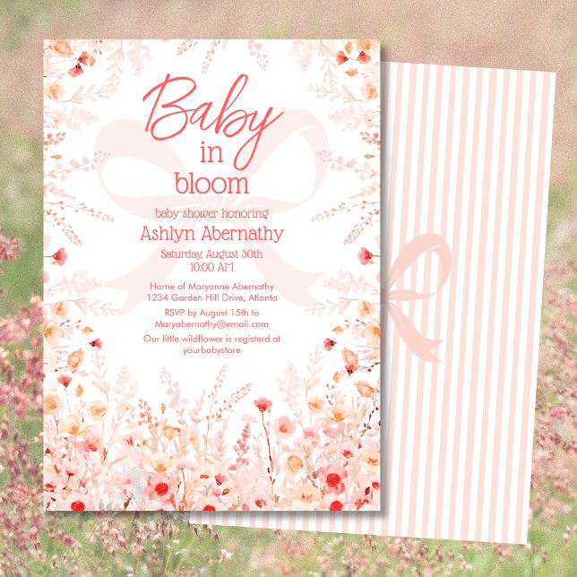 Invitation Fille de bébé de fleur sauvage Boho en fleurs Baby (Créateur téléchargé)