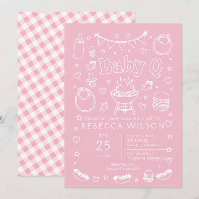 Invitation Fille de bébé Q Barbecue Fille Baby Shower  (Devant / Derrière)