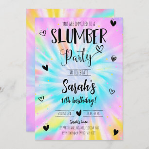 Invitation Fille de bois Tie Dye fête d'anniversaire