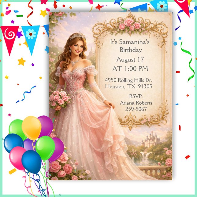 Invitation Fille de conte de fées Princesse Fête d'anniversai (Créateur téléchargé)