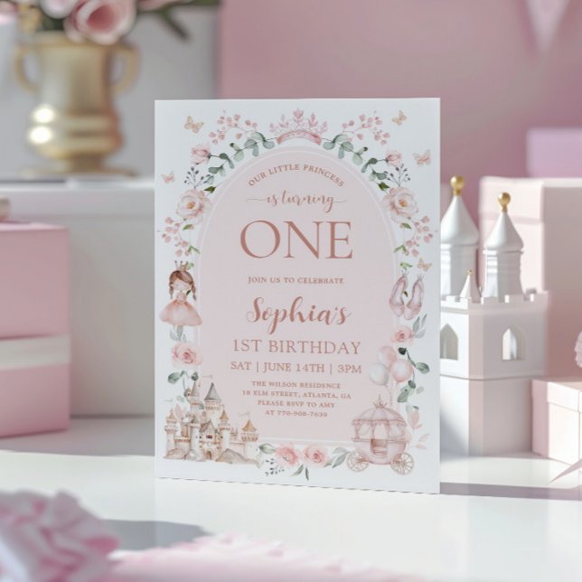 Invitation Fille de conte de fées rose rose 1er anniversaire (Créateur téléchargé)
