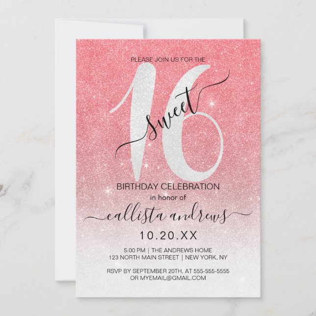 Invitation Fille de corail mousseux Parties scintillant blanc (Devant)