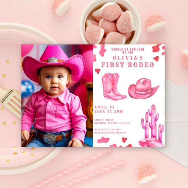 Invitation Fille de cow-boy rose fête d'anniversaire Wild Wes (Créateur téléchargé)