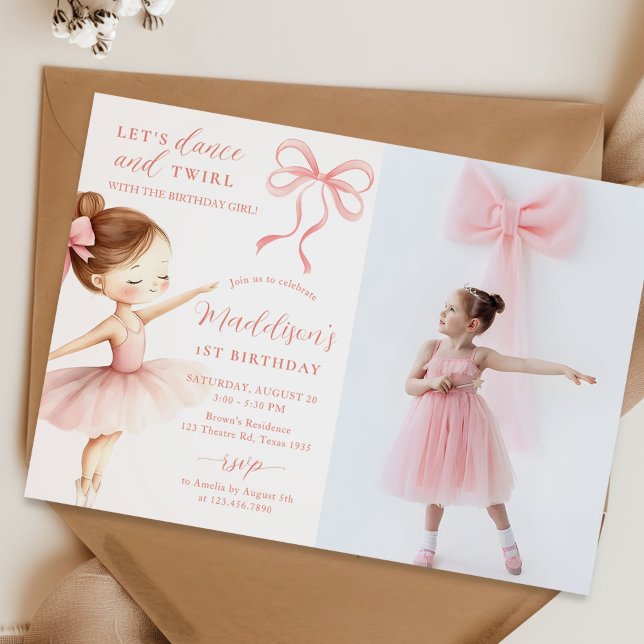 Invitation Fille de danseuse de ballet à ruban rose Photo de  (Créateur téléchargé)