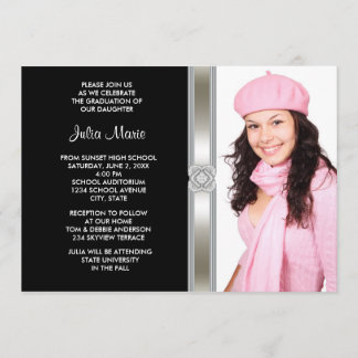 Invitation Fille de diamant argent noir Photo remise des dipl