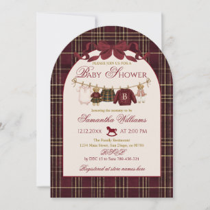 Invitation Fille de douche de bébé d'ours en peluche carreau 