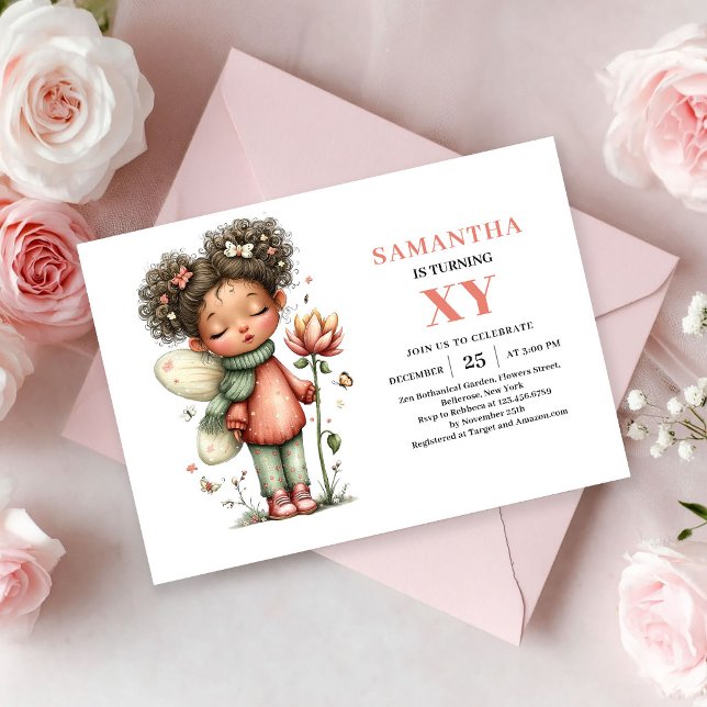 Invitation Fille de Fée Capricieuse Anniversaire Magie Rose P (Whimsical Fairy Girl Birthday Pastel Pink Magic invitation)
