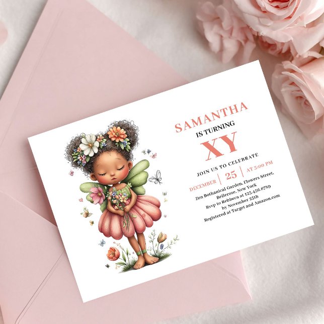 Invitation Fille de Fée Enchantée Anniversaire Fard Rose Magi (Enchanted Fairy Girl Birthday Blush Pink Magic invitation)