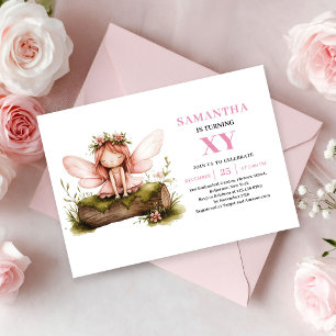 Invitation Fille de Fée Rose Caprice 4ème Anniversaire Rose P