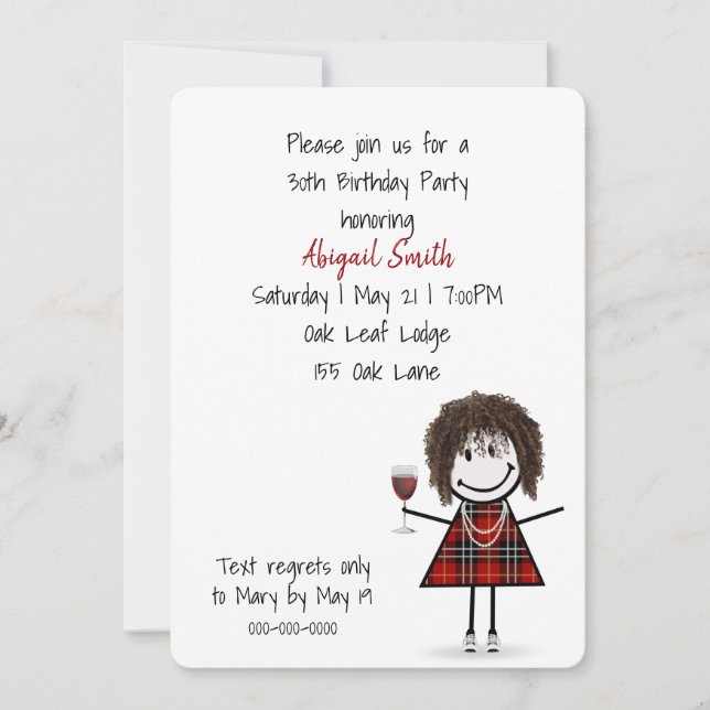 Invitation Fille de fête d'anniversaire 30 ans avec du vin (Devant)