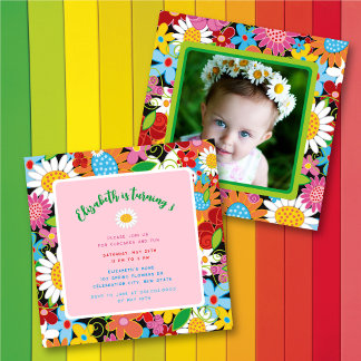 Invitation Fille de Fête d'Anniversaire aux Fleurs Printanièr