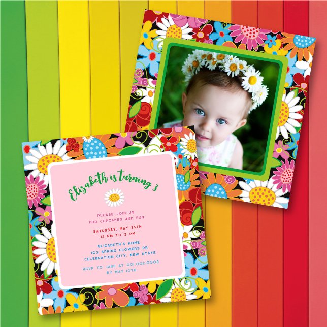 Invitation Fille de Fête d'Anniversaire aux Fleurs Printanièr (Créateur téléchargé)