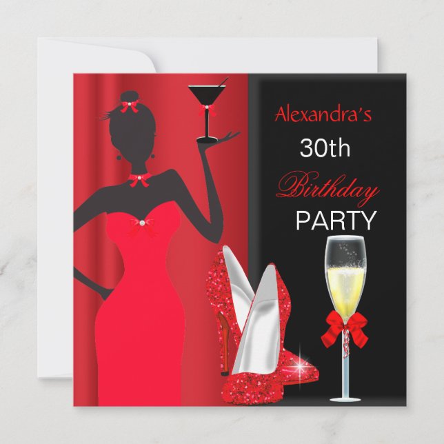 Invitation Fille de Fête d'Anniversaire aux Talons Hauts Roug (Devant)