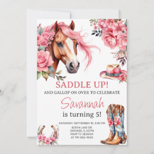 Invitation Fille de fête d'anniversaire de cheval occidental 
