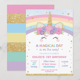 Invitations Faire Part Cartes D Anniversaire Licorne Arc En Ciel Zazzle Fr