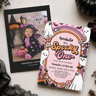 Invitation Fille de fête d'anniversaire d'Halloween rose numé