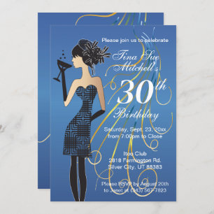 Invitation Fille de fête d'anniversaire en bleu