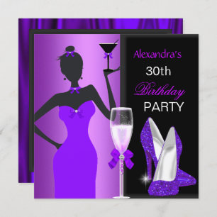 Invitation Fille de fête d'anniversaire violet glamour