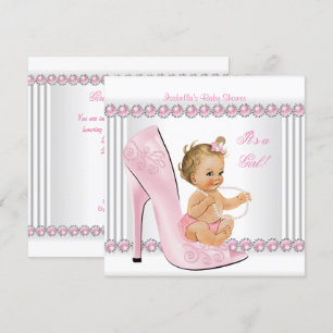 Invitation Fille de Fête de Bébé Blonde Chaussures à Talons H