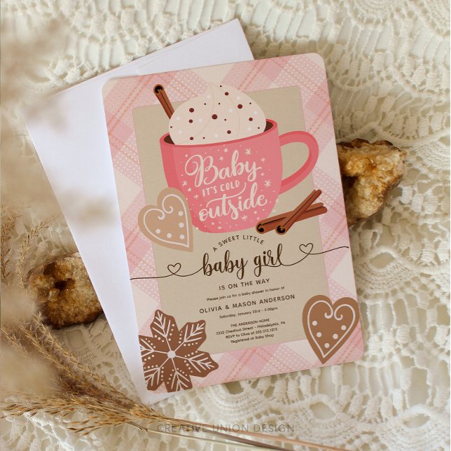 Invitation Fille de Fête de Bébé en Hiver au Chocolat Chaud (Créateur téléchargé)