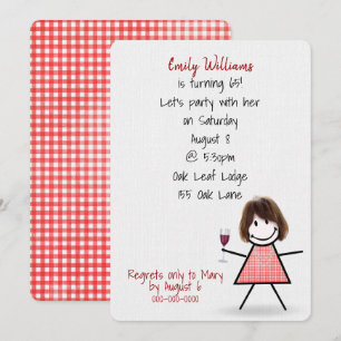 Invitation Fille de fête pour 65e anniversaire avec du vin