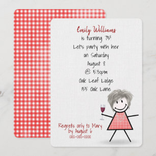 Invitation Fille de fête pour 75e anniversaire avec du vin