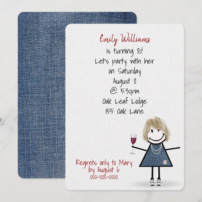 Invitation Fille de fête pour 80 ans en baskets avec du vin (Devant / Derrière)