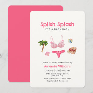 Invitation Fille de Fête sur la Plage Rose Splish Splash Baby