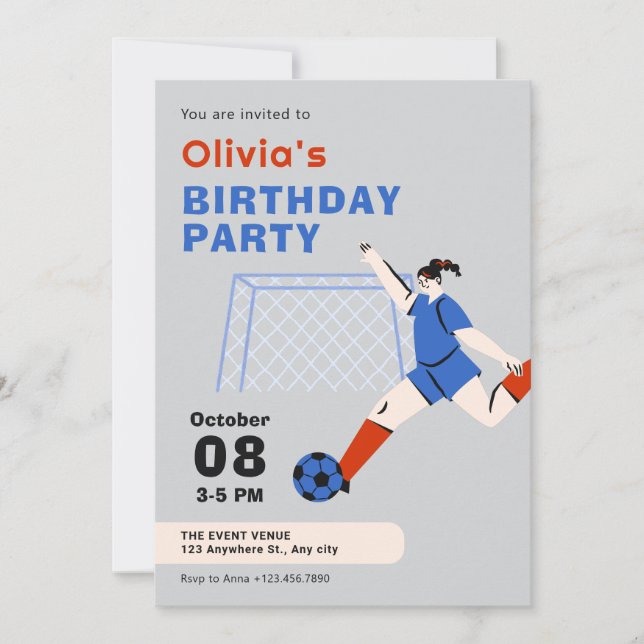 Invitation Fille de football anniversaire (Devant)