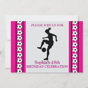 Invitation Fille de football fête d'anniversaire, joueur de f