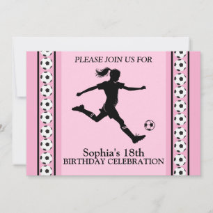 Invitation Fille de football fête d'anniversaire, joueur de f