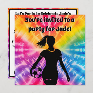 Invitation Fille de football Personnalisé Cravate-Dye Rainbow