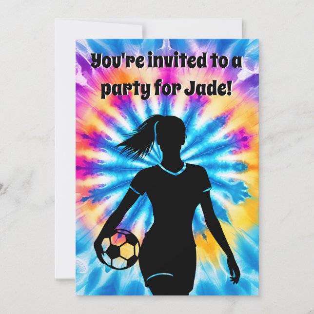 Invitation Fille de football Personnalisé Cravate-Dye Rainbow (Devant)