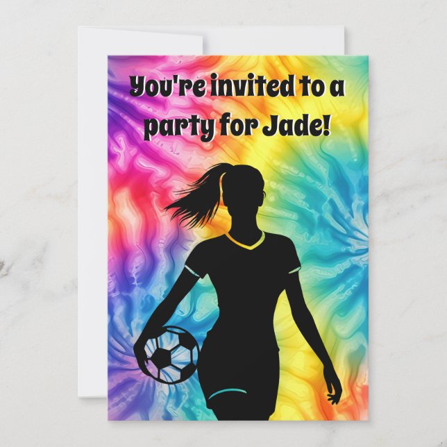 Invitation Fille de football Personnalisé Cravate-Dye Rainbow (Devant)