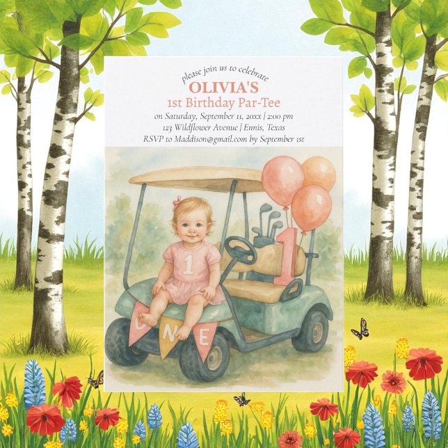 Invitation Fille de golf Hole in One 1er anniversaire Par-Tee (Créateur téléchargé)
