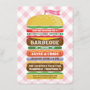 Invitation Fille de Hamburger Empilé Baby Shower Barbecue